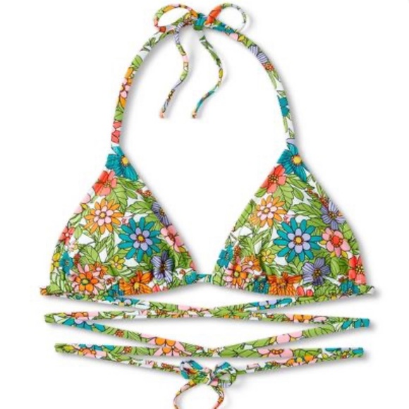 WILD FABLE WOMENS BIKINI TOP MULTI FLORAL PRINT WOMENS TRIANGLE WRAP NWT - Picture 1 of 5